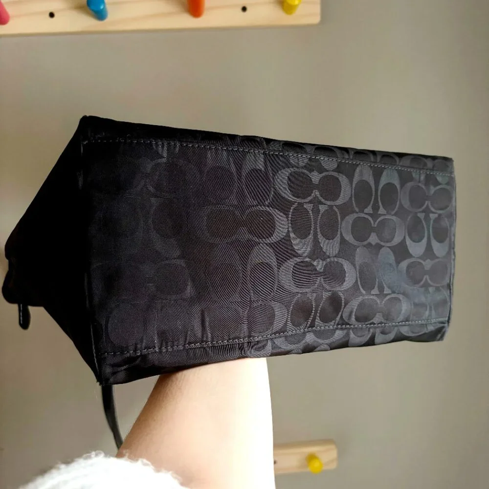 Coach Ward Tote in Signature Black Nylon w/ Leather Details